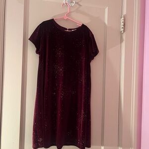 Burgundy Starry Velveteen Girls Dress